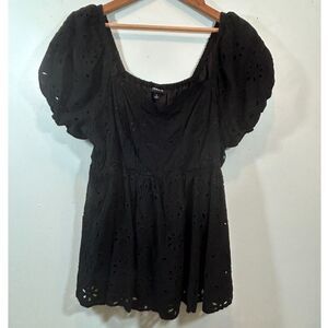 Torrid Black Eyelet Lace Babydoll Buff Sleeve Top Size 1 Whimsigoth Cottagecore